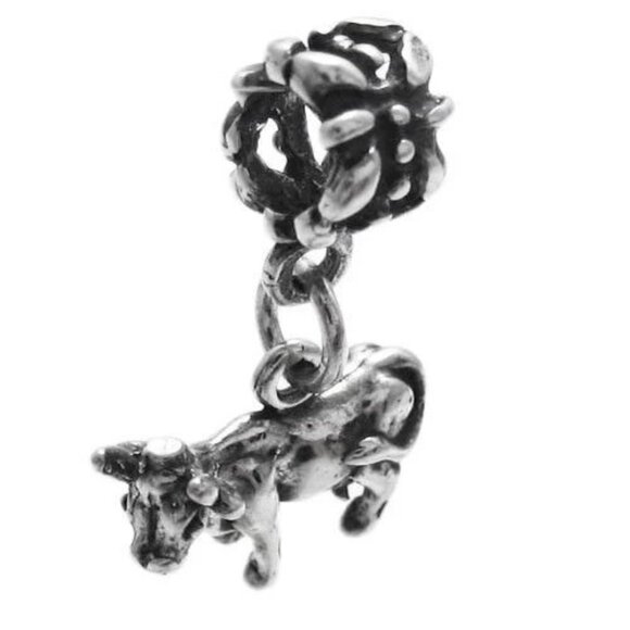 COW EURO BEAD CHARM IN 3D STERLING SILVER. - Picture 1 of 2
